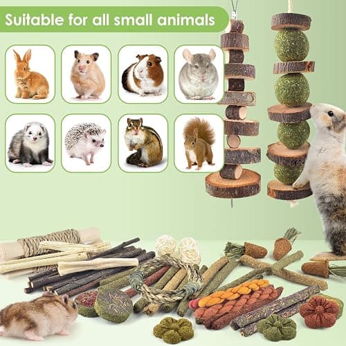 ERKOON Bunny Toys Boredom, 100 PCS Bunnies Timothy Hay Sticks Carrots Rose Grass Cake Dental Care, Molar, Chinchillas Toy Chew Toy, Guinea Pigs, Hamsters, Chinchilla, Rabbit Chew Toys for Teeth thumbnail 6