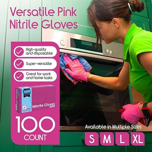 Inspire Pink Gloves Disposable Latex Free | Nitrile Pink Glove Hair and Nail Salon, Esthetician Nitrile Disposable Gloves thumbnail 2