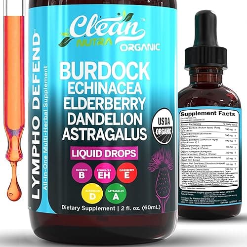 Organic Lymphatic Drainage Drops Supplement with Burdock Root Echinacea Elderberry Dandelion Astragalus Milk Thistle Sea Moss Red Clover Lymphatic Cleanse Immune Support Marigold Drop by Clean Nutra - Image 1