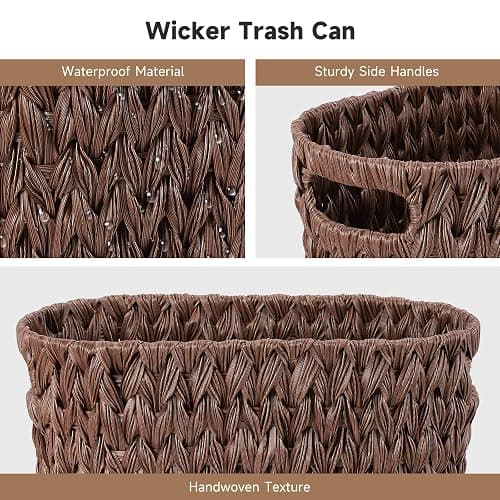 XLHOMO Bathroom Trash Can with Wicker Storage Baskets,12 Liter/3.2Gallon Small Trash Can Handwoven Waste Basket Narrow Small Garbage Can for Bedroom, Bathroom,Office thumbnail 5