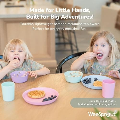 WeeSprout Bamboo Toddler Cups - 4 pc Set (10 fl oz), Organic & Non-Plastic Cup Pack for Toddlers, Big Kids or Baby, Natural - 4 Count (Pack of 1) - Blue, Yellow, Orange & Red thumbnail 7