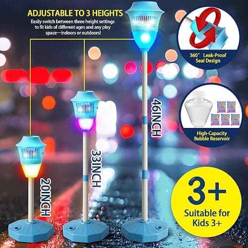 ROHSCE Automatic Bubble Machine with LED Lights & Music, Tall Rechargeable Bubble Maker for Kids, Adjustable Height 47 Inches Outdoor Bubble Stand Machine for Birthday Party, Wedding, Garden, Camping thumbnail 4