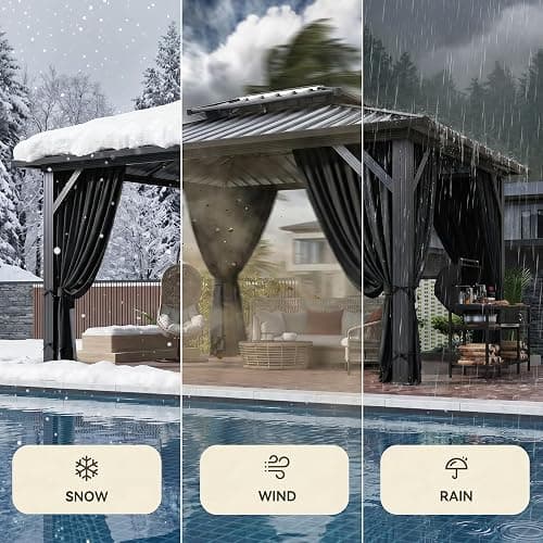 HOTEEL 10x12 Hardtop Gazebo On Clearance with Galvanized Steel Double Roof,Heavy Duty Gazebo with Flame-Retardant Curtain & Netting, Aluminum Frame Outdoor Canopy for Patio, Party, Black thumbnail 7