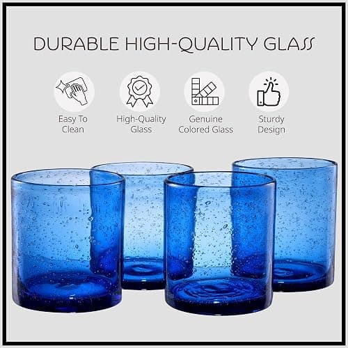 Artland 14oz Double Old Fashion Glass, Set of 4 | Iris Seeded Design, Cobalt Blue | Drinking Glass for Parties and Everyday Use - Mojito, Whiskey, Cocktail | Glassware & Barware Essentials thumbnail 4