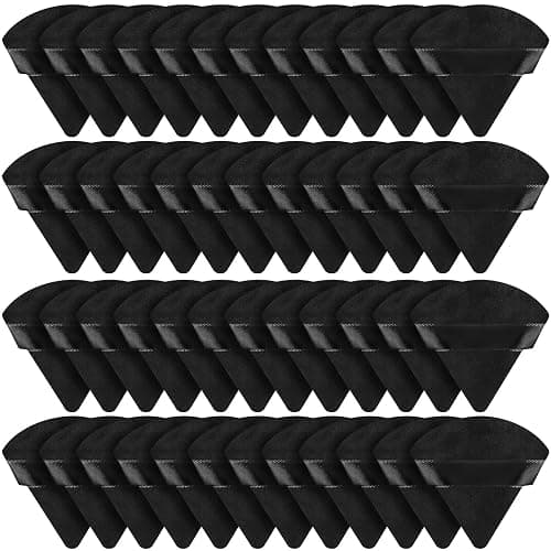 Suclain 48 Pcs Velour Triangle Powder Puff Soft Velour Makeup Puff for Face Powder Makeup Triangle Sponges for Wet and Dry Cosmetic Foundation Loose Mineral Body Tool(Black) - Image 1