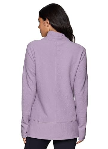 RBX Active Women's Ultra Soft Quilted Cowl Neck Pullover Sweater, Lightweight Mock Neck Tunic Sweatshirt with Thumbholes - Light Purple Shadow - Large thumbnail 2