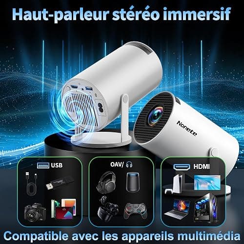 [App Intégrée & 2026 Upgraded] Vidéoprojecteur 4K 1080P FHD Projecteur avec WiFi 6 Et Bluetooth 5.2 Supporte Auto Keystone 270° Rotation Compatibile avec HDMI/TV Stick/Memory Stick/PC, Blan thumbnail 4