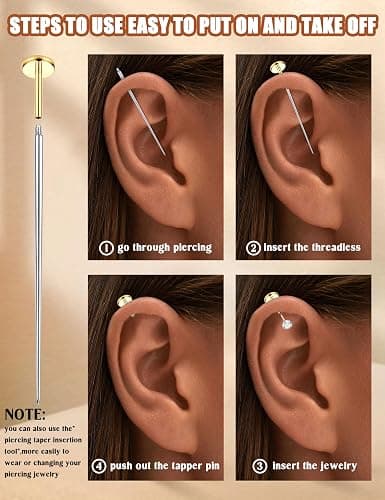 ORAZIO 18G 16G Hypoallergenic Flat Back Earrings Stud Earrings - 316L Surgical Steel Internal Thread Stud Piercing Jewelry for Tragus/Helix/Conch/Medusa/Lip/Labret - Helix Tragus Cartilage Earrings for Women thumbnail 4