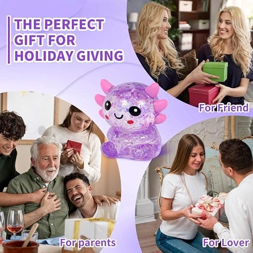 Nyktavos Purple Sitting Axolotl Squeeze Toy, Slow Rise Stress Relief Sensory Toy for Kids Adults, Cute Squeeze Anxiety Pressure Ball, Portable Calming Fidget Toy for ADHD Autism, Gift Box Packed thumbnail 7