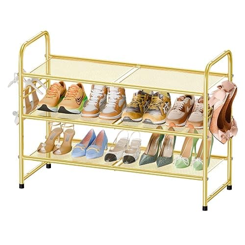 SUFAUY Shoe Rack for Closet, 33 inch Metal Shoe Shelf Heavy Duty, 3 Tier Mesh for Shoes, Gold thumbnail 8