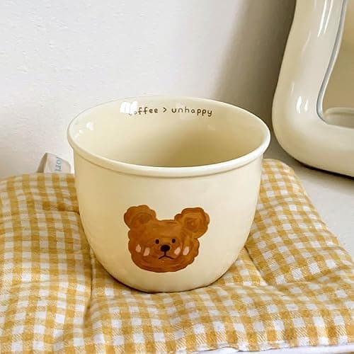 Jiantaoxi Cute Bear Mug with Lid, Cute Coffee and Tea Mug，Gift for Friend Women Men，Beige, 8 oz thumbnail 4