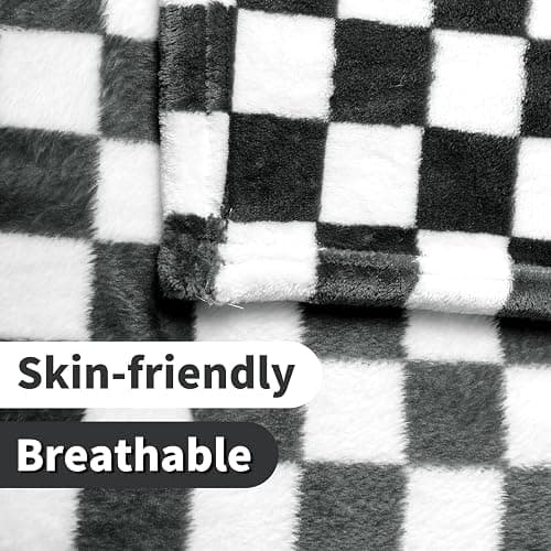 FY FIBER HOUSE Karrierter Flanell-Fleece-Decke Weich und Gemütlich Karo-Gitterdruck Schachbrettmuster Gingham-Muster Decke für Bett, Couch, Sofa, 60"x80" (152 x 203 cm), Schwarz thumbnail 8
