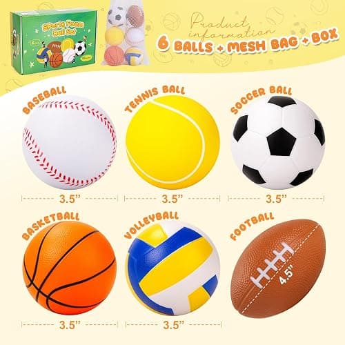 Innotoys Balls for Toddlers Babies, Soft Baby Toys, 6 Pack 3.5" Foam Balls Kids Sports Set, Small Soccer Basketball Baseball Football Volleyball Tennis, Indoor Outdoor Toys Games Gifts for Boys Girls thumbnail 3