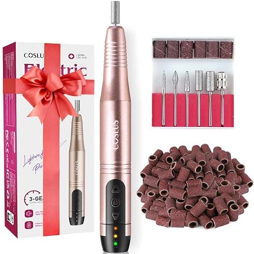 COSLUS Cordless Nail Drill Electric File: Professional for Acrylic Gel Dip Powder Nails Portable Nail Drill Machine Kit for Manicure Pedicure Nail Set with Everything Rechargeable Lightweight Purple - Image 1