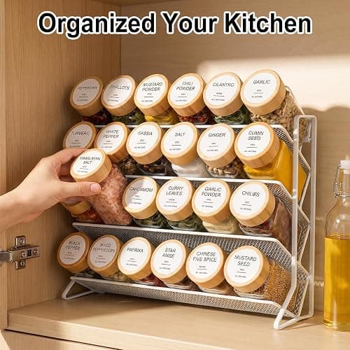 AISIPRIN Spice Rack with Spice Jars 398 Labels-4oz 24 Pcs Spices Jar with Bamboo Airtight Lids,Spices Container Set Seasoning Organizer for Countertop, Cabinet, Kitchen, Pantry, Cupboard thumbnail 4