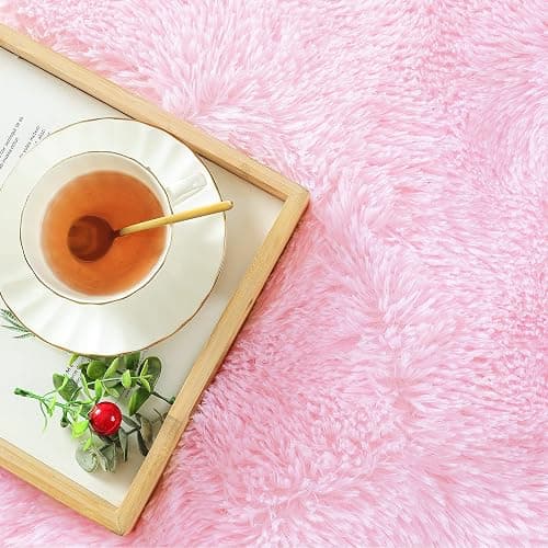 Softlife Pink Fluffy Area Rugs for Living Room, 6x9 Feet Rug for Bedroom Ultra Soft Girls and Boys Room Kids Room Nursery Rug, Shaggy Fur Indoor Plush Modern Floor Carpet Christmas Decor, Pink thumbnail 6