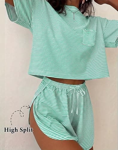 Ekouaer Womens Pajama Sets Sexy Lounge Sets Side Split Short Pj Sets | Cute Pjs,Sexy Loungewear Set,Coquette Pajamas,High Split Matching Sets,Sleepwear for Gifts,Party,Sleepovers,Honeymoon thumbnail 2