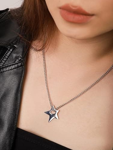 OJERRY Hippie Indie Silver Star Pendant Necklaces Grunge Aesthetic Y2K Necklace Chokers for Women thumbnail 4