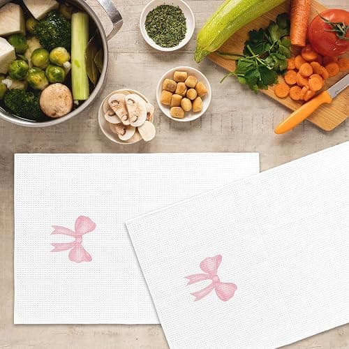 Mcehtle Coquette Pink Bow Girls Gifts Kitchen Towels Set of 2, Pink Bow Ribbon Hand Towels for Bathroom Decorative Tea Towels Dish Towels, Coquette Girly Bathroom Decor, 16x24 Inch thumbnail 6