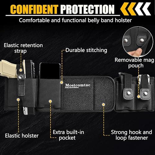 Mostcomtac Belly Band Holster for Men & Women - Breathable Neoprene Gun Holster, Multi - Pocket Tactical Belt for Outdoors, Fits G17-43x, Taurus G3C, G2C and Most 9mm and 380 Handguns thumbnail 7
