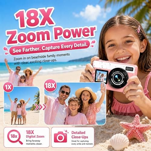 Maxmango D70 4K Underwater Digital Camera - 48MP 10FT Waterproof Camera for Snorkeling - Dual Screen Selfie Compact Floatable Camera with 16GB Card - Point and Shoot Digital Cam 1200mAh Battery -Pink thumbnail 5