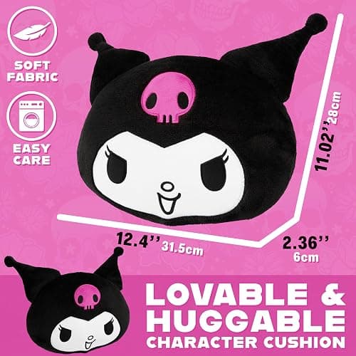 Hello Kitty Sanrio Plush Cushion Pillow, Plush Throw Pillow Fluffy Cushion Kawaii Decor Cinnamoroll Kuromi, Gifts for Teens, Women (Black Kuromi, L12.4 x W11) thumbnail 3