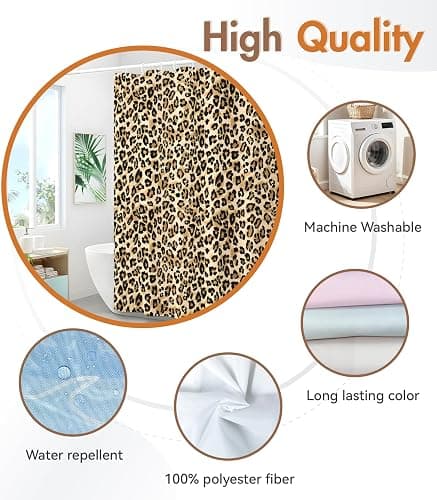 MAMUSE Shower Curtain for Bathroom - Cute Aesthetic Decorative Modern Girly Unique Girls Design Pretty Women Waterproof Fabric Cloth Cortinas de Baño Bathtub 72 x 72 Inch, Leopard Print thumbnail 4
