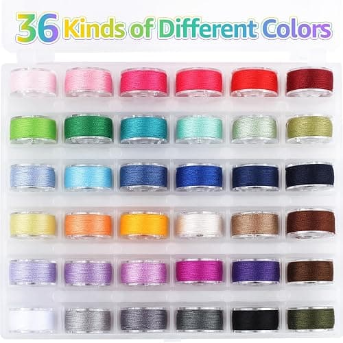36Pcs Bobbins and Sewing Threads Prewound Bobbins with Case, Needle and Threader for Babylock Singer Janome Brother Multiple Sewing Machine, Standard Size and Assorted Colors thumbnail 3