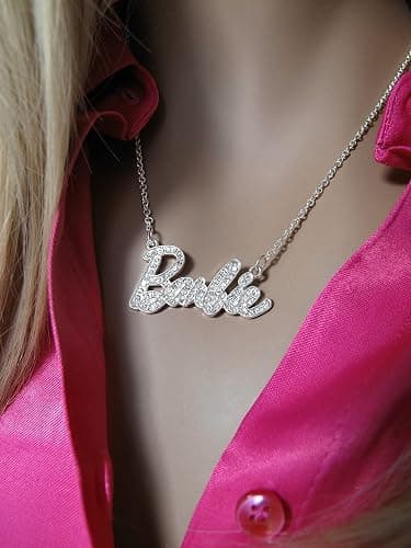 Barbie Crystal Script Logo Necklace (Silver) thumbnail 3