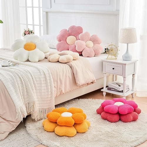 Kcvvcr Flower Throw Pillow, Cute Flower Shaped Pillow Decorative Throw Pillow for Bed Couch, Soft Daisy Pillows Floor Seating Cushion Cushions (14.9 Inch Light Pink) thumbnail 7