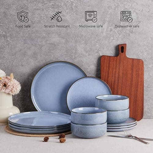E-far 6-Piece Reactive Glaze Dinnerware Sets, Ceramic Dishes Set for 2, Stoneware Plates and Bowls Dinning Ware, Microwave & Dishwasher Safe - Ocean Blue thumbnail 8