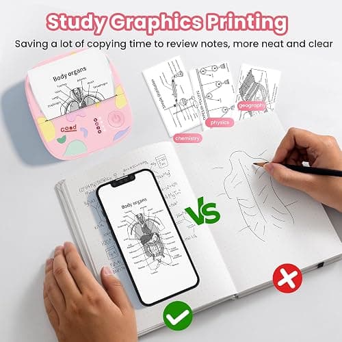 XenGro Mini Sticker Printer AHM2, Mini Thermal Printer with 3 Rolls Paper, Bluetooth Inkless Printpods, Pocket Label Maker Suitable for Creative Kids DIY, Diaries, Photos, Study Notes -Light Pink thumbnail 4