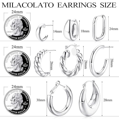 MILACOLATO Gold Chunky Hoop Earrings Set for Women,14K Gold Plated Thick Lightweight Hypoallergenic Hoop Earrings Pack Twisted Huggie Open Hoops Set Jewelry for Ladies thumbnail 2