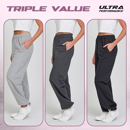 Ultra Performance Womens Joggers Wide Leg 3 Pack Sweatpants Women’s Active Jogger’s Baggy Cinch Bottoms Sweat Pants for Women thumbnail 5