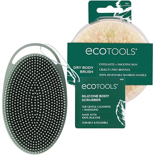 EcoTools Dry Body Brush for Circulation, Dead Skin Removal + Sage Green Silicone Body Scrubber & Massager for Exfoliating, Cleansing & Circulation, Self-Care Gifts - Image 1