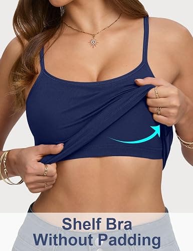 Missclub 5 Pack Cotton Camisole with Shelf Bra for Women Adjustable Spaghetti Strap Tank Top Basic Undershirts Camis thumbnail 4