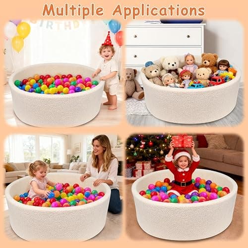 MEOGETY Kids Foam Ball Pits for Toddlers Babies Dogs Cats, Soft Infant Baby Ball Pit Pool for Girls and Boys Gifts, (Balls NOT Included) Imitation Teddy Colours thumbnail 9