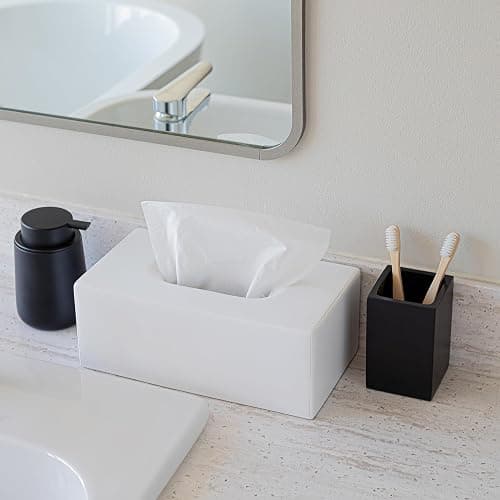 Yew Design Matte White Tissue Box Cover Rectangular, Facial Tissue Dispenser for Bathroom, Kitchen, Bedroom, Office, Hotel, Restaurant, Countertop, Nightstand, Car, and Desk thumbnail 2