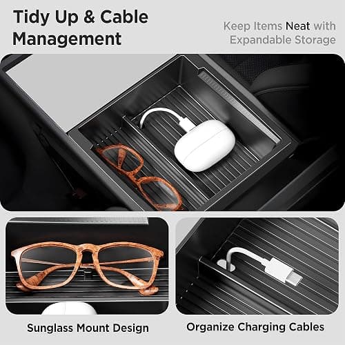 TSLDRV Center Console Organizer Tray for Tesla Model Y Juniper Accessories 2025 2026/For Tesla Model 3 Highland Accessories 2024 2025 2026 [Slide Smoothly/US Patent] Cup Holder Matte Black thumbnail 4