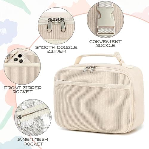 GODWOODS Cute Lunch Bag for Women & Men Corduroy Small Lunch Box with Cooler & Organizer Compartments Insulated Lunch Tote Bag for Travel Work (Beige) thumbnail 7