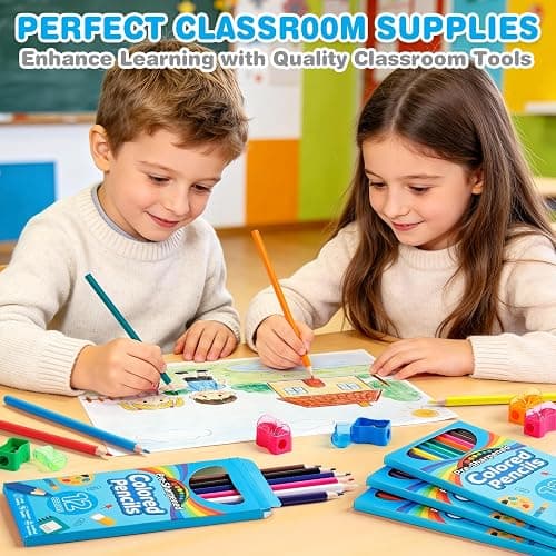 Jyusmile 432 Count Colored Pencils Bulk, Pre-sharpened Coloring Pencils for Kids, 36 Pack 12 Assorted Colors with Sharpener, Bulk School Supplies for Teachers, Classroom Prizes, Drawing Art Supplies thumbnail 2