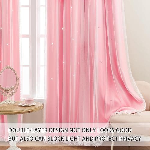 XiDi Pink Curtains for Bedroom Decor, Baby Pink Kids Blackout Curtains for Girls Room, Princess Unicorn Wall Decor Set of 1 Panel, 34x63 Inches thumbnail 3