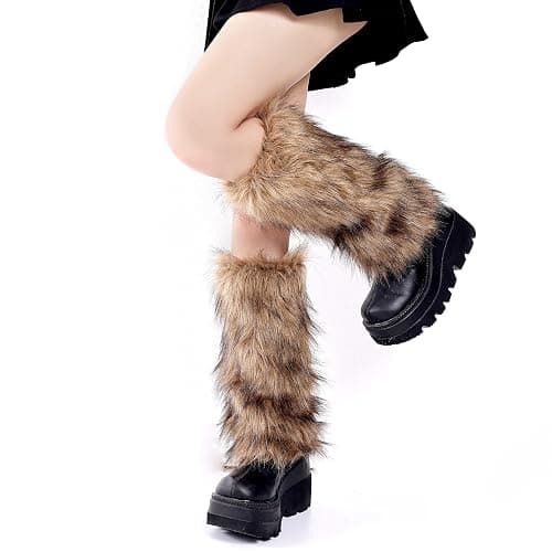 OSPNIEEK Womens Faux Fur Furry Leg Warmers - Image 1