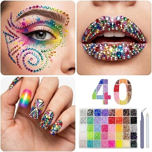 hautllaif 32000pcs Nail Art Rhinestones,40 Colors Bedazzling Kit，3mm Resin Flatback Rhinestone Kit with Tweezers & Pickup Pen,Bedazzler Kit for DIY Crafts,Nail Gems thumbnail 6