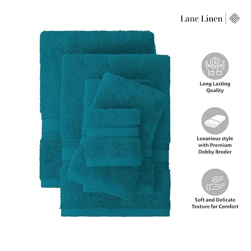 LANE LINEN Luxury 6-Piece Bath Towel Set - 100% Cotton, Quick-Dry, Super Absorbent, Zero Twist - Includes 2 Bath Towels, 2 Hand Towels, 2 Washcloths - Sea Port thumbnail 7
