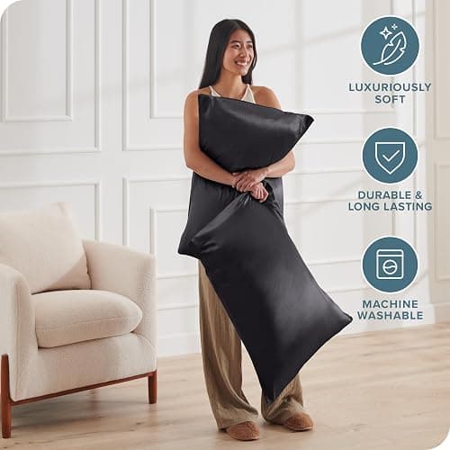Bare Home Satin Pillowcases for Hair and Skin - 2 Pack King (20x36) - Luxury Pillowcases - Envelope Enclosure - Soft and Smooth Satin - Breathable - Similar to Silk (Forged Iron Grey, 2 Pack) thumbnail 6