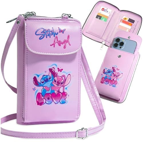 Disney Stitch Crossbody Bag for Girls Phone Bag with Card Slots Adjustable Strap - Pink - Image 1