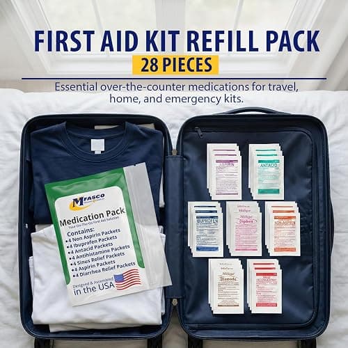MFASCO - 7 in 1 - Travel Size Medicine Kit - TSA Approved | 28 First Aid Emergency OTC Medicine Packets for Cruise & International Travel | Compact Med Refill for Traveling & Office Assembled in USA thumbnail 5