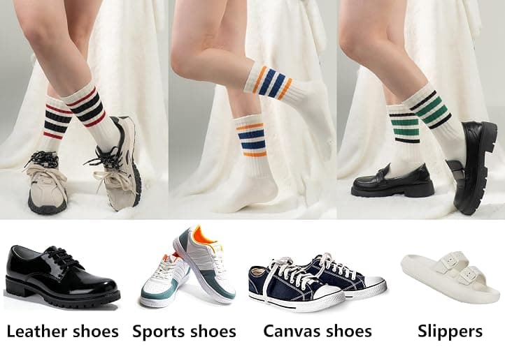 BomKinta Striped Crew Socks Women - Retro Novelty Socks - Stretchy Casual Athletic Cotton Gifts Sock Size 5-10 thumbnail 2