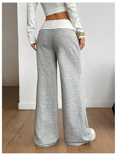 Verdusa Women's Fold Over Baggy Pants Athletic Wide Leg Sweatpants Fitness Clothing Lightweight Bell Bottoms thumbnail 2